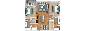 2 bed 2 bath B3 Floor Plan at The Landings at Brooks City-Base, San Antonio, TX, 78235