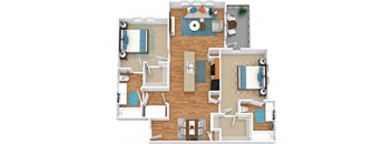 2 bed 2 bath B4 Floor Plan at The Landings at Brooks City-Base, San Antonio, TX