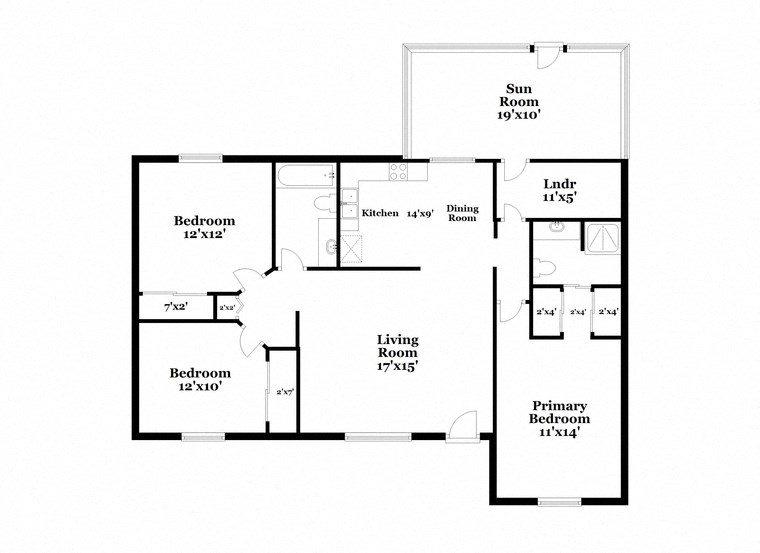 a floor plan of a house with an open floor plan with two bedrooms and a