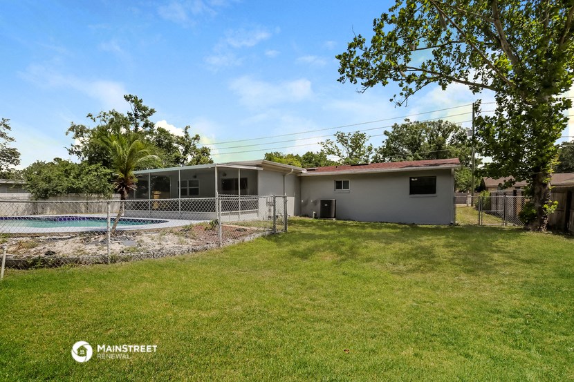 a house with a yard and a pool