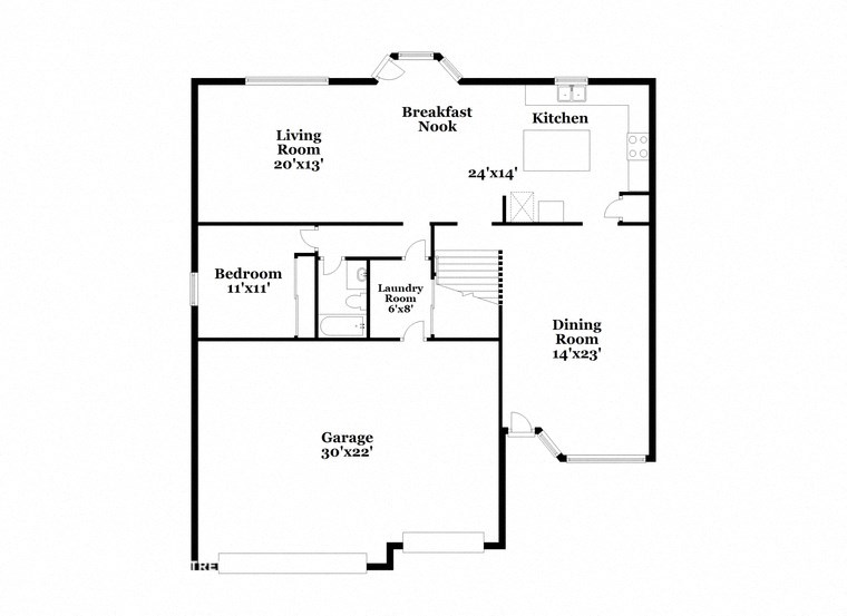 a floor plan of a home with an open concept floor plan with a bedroom and