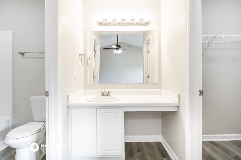 a bathroom with a sink and a mirror and a toilet