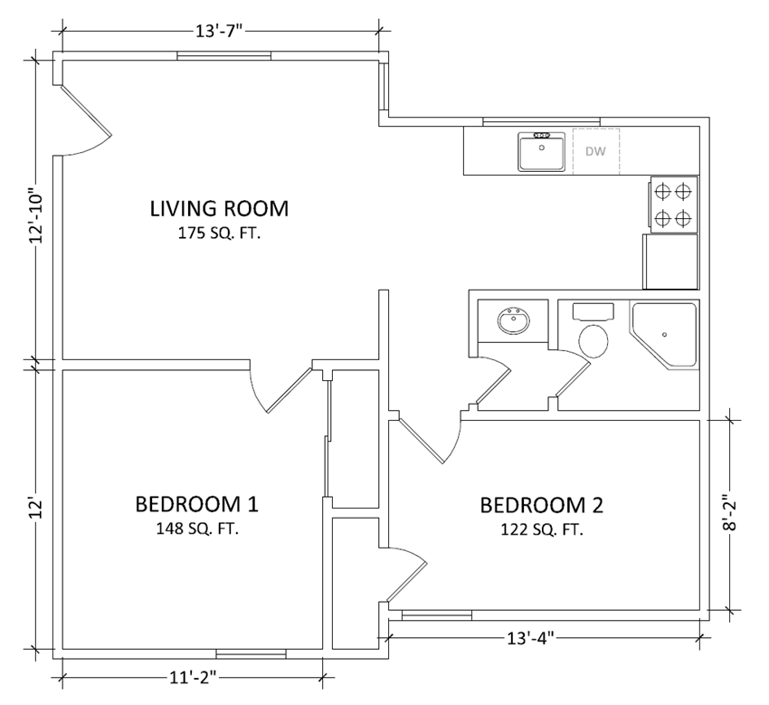 2 bedroom 1 bath apartment