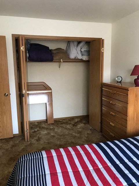a bedroom with a bunk bed and a desk