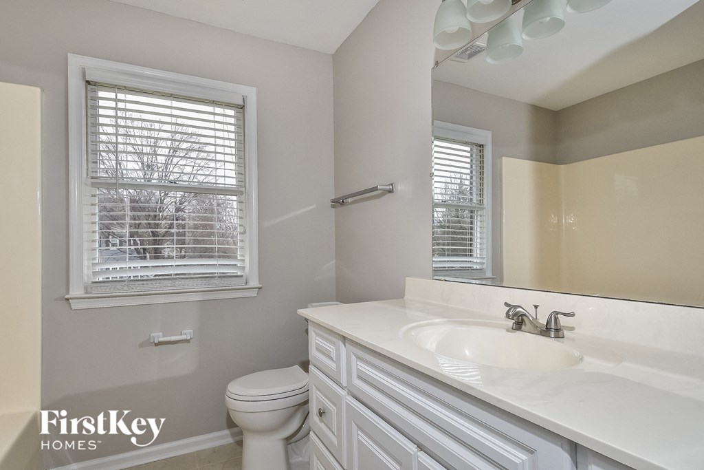 a bathroom with a sink and a toilet and a mirror