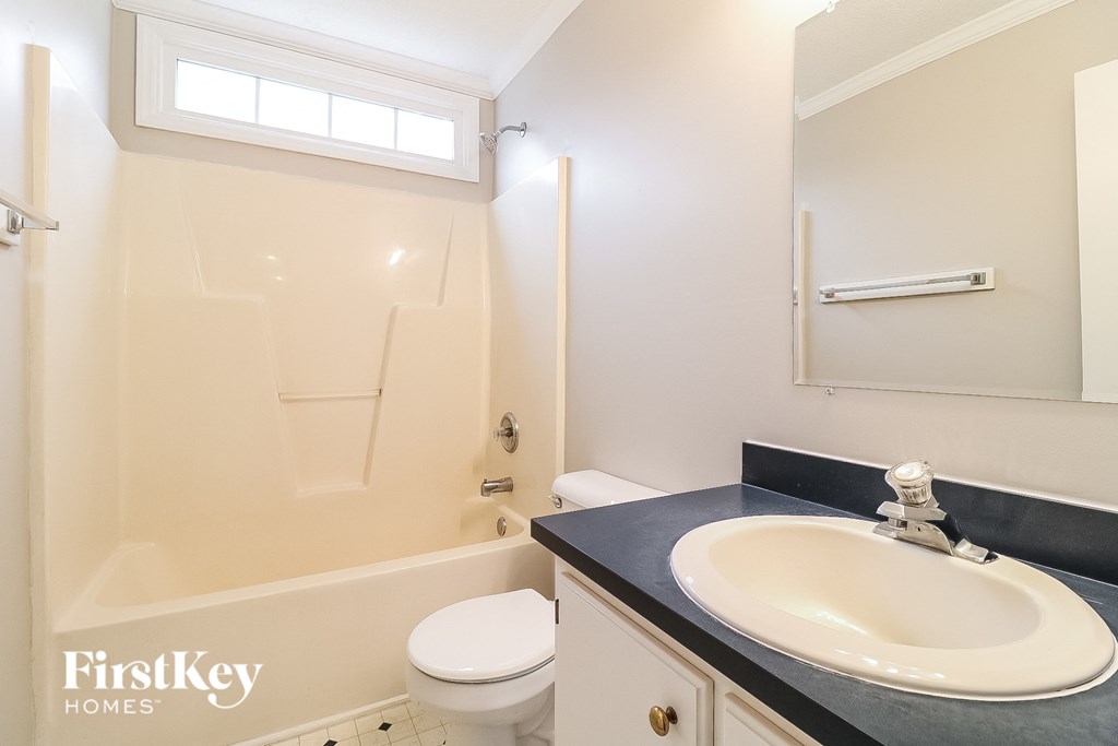 a bathroom with a sink and a toilet and a shower