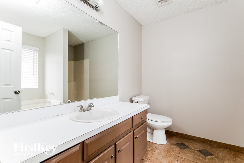 a bathroom with a sink and a toilet and a mirror