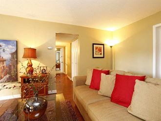 a living room with a couch and a table