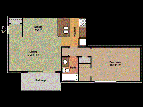 A1 Floorplan, 1 bedroom & 1 bathroom at Casa de Luna in Raleigh, NC.
