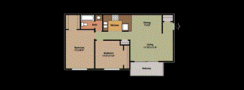 A2 Floorplan - 2 bed/1bath at Casa de Luna in Raleigh, NC.