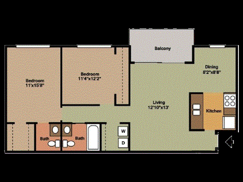 B2 Floorplan - 2 bed/1.5 bath at Casa de Luna in Raleigh, NC.