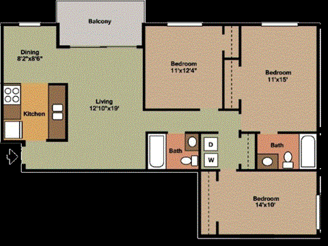 C Floorplan - 3 bed/2 bath at Casa de Luna in Raleigh, NC.