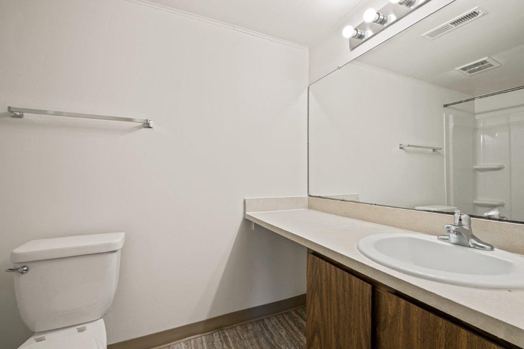 A white toilet sits next to a sink in a small bathroom.