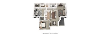 Two Bedroom 2 Bath- 1053 sqft