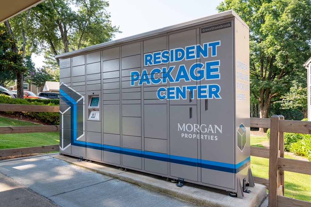 a small building with the entrance to the resident package center