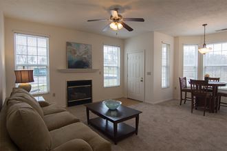 a living room with a couch and a coffee table