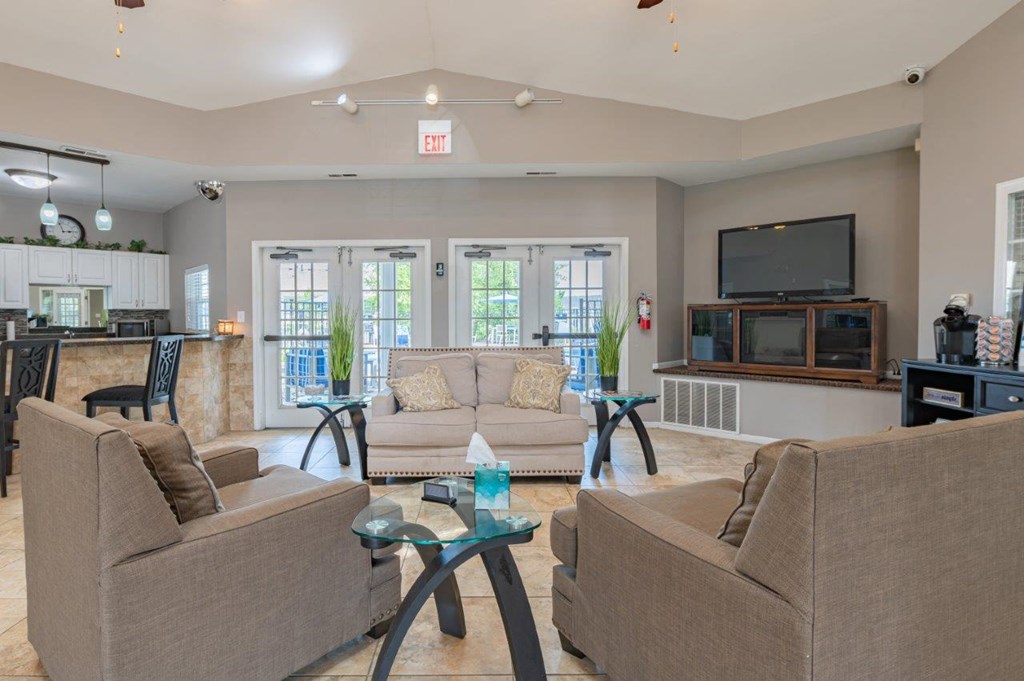 a living room with two couches and a television