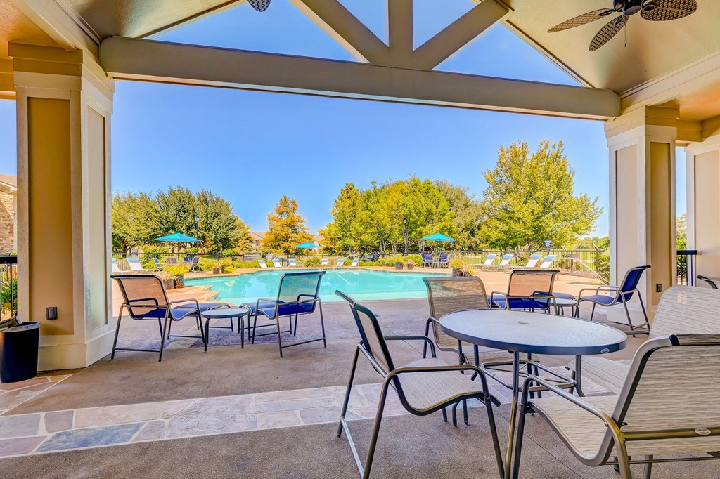the pool area at the preserve at ballantyne commons apartments