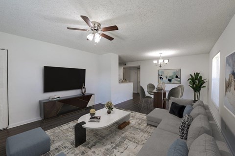 a living room with a couch and a coffee table