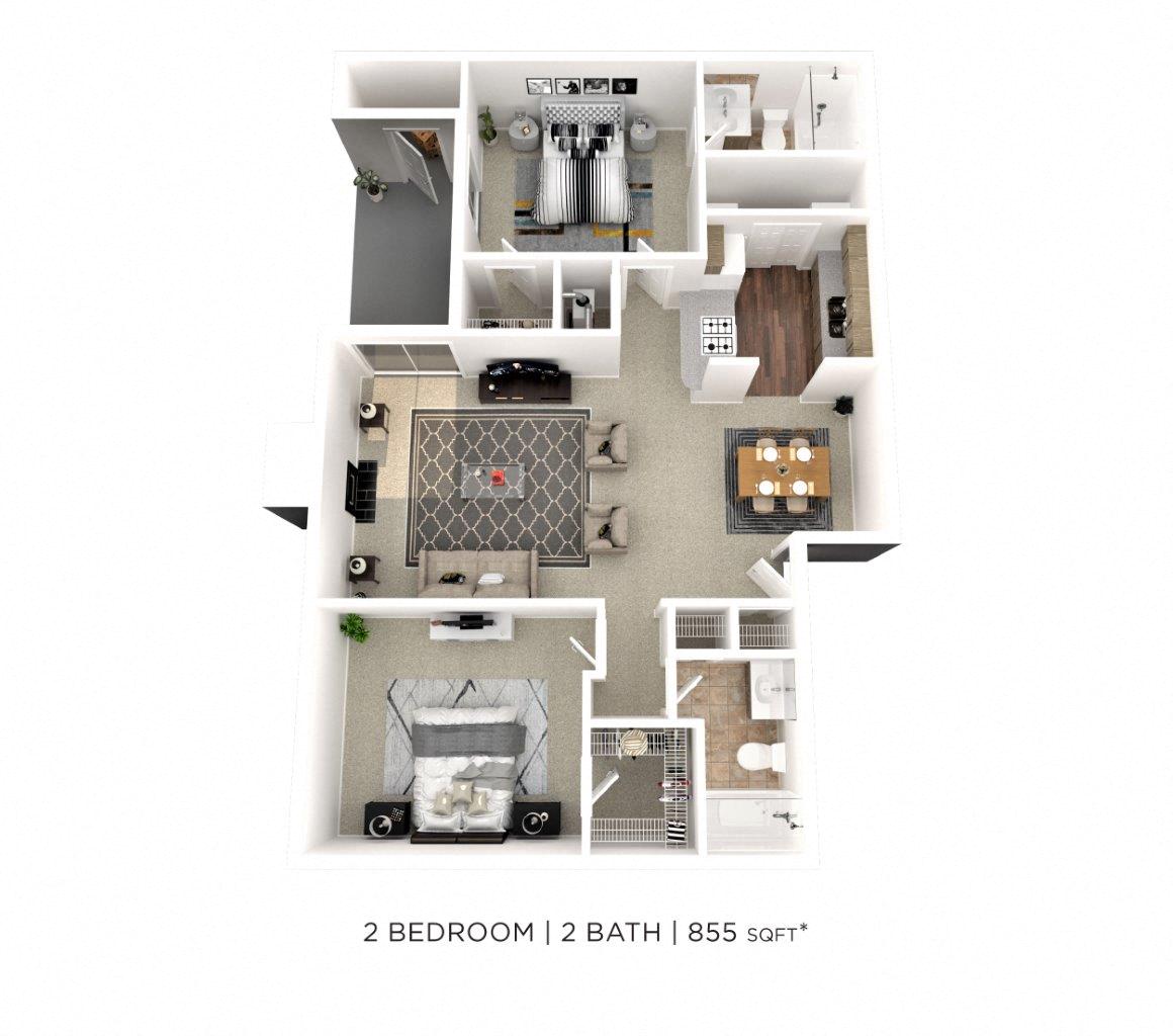 Two Bedroom 2 Bath - 855 sqft