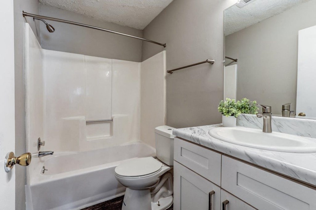 a bathroom with a sink toilet and a bath tub