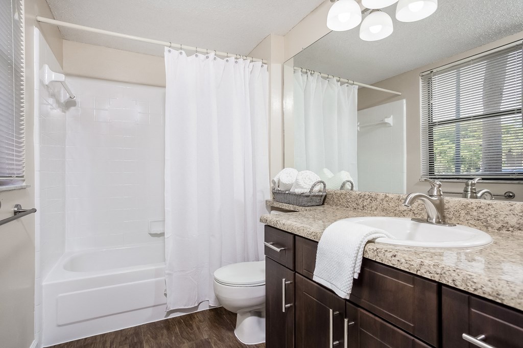 the preserve at ballantyne commons apartment bathroom with sink toilet and shower