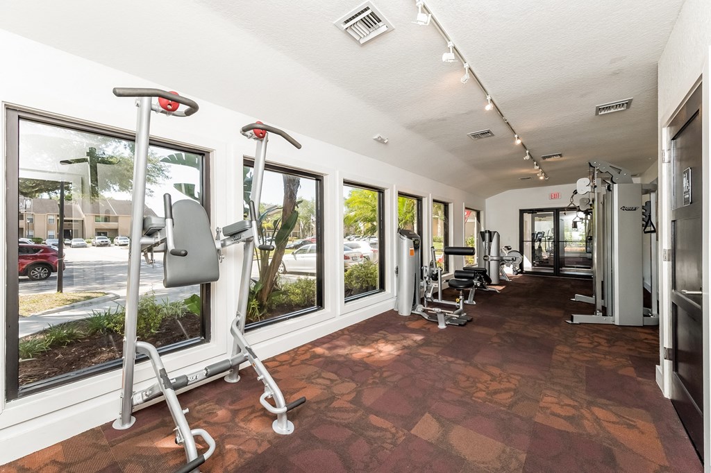 the gym at the crossings at white marsh apartments