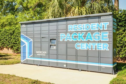 a building with a sign that readsresident package package center
