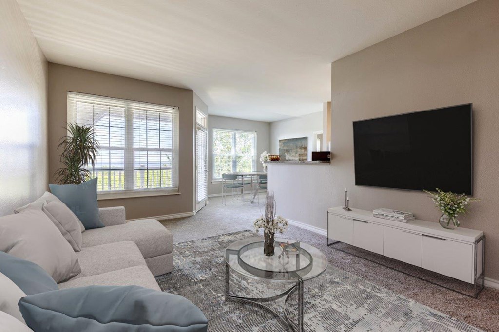 a living room with a couch and a television