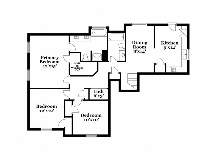 a floor plan of a house with a combination of bedrooms and baths