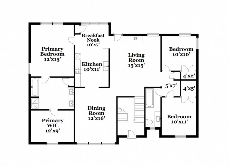 floor plan of the second floor of a house with bedrooms and a living room