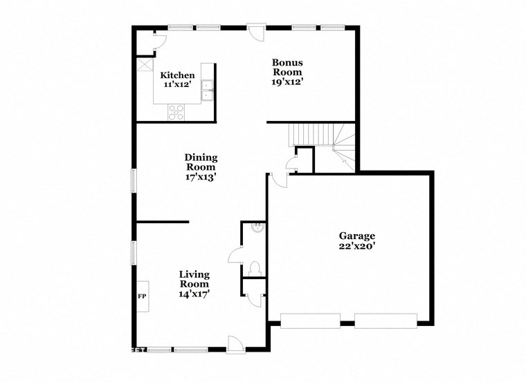 a floor plan of a house with two bedrooms and a living room and a kitchen