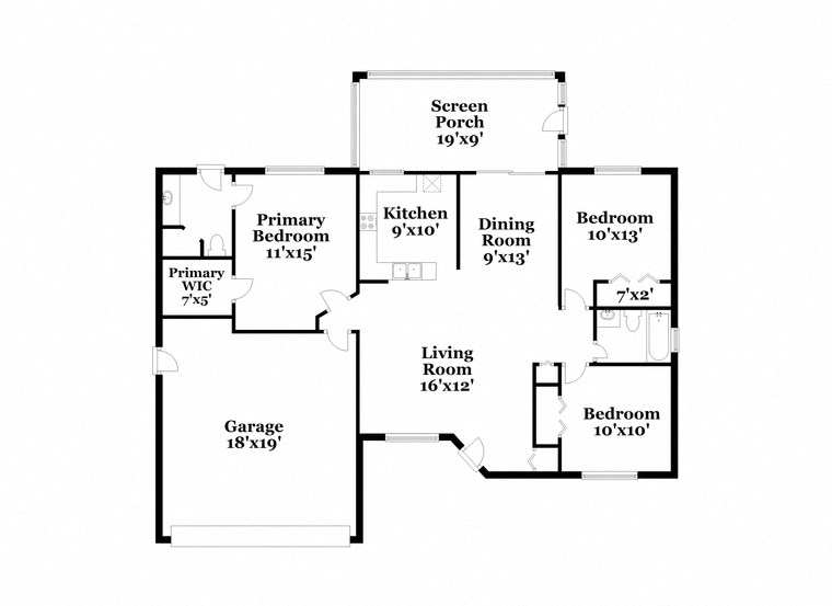 a floor plan of a house with a combination of bedrooms and a living room