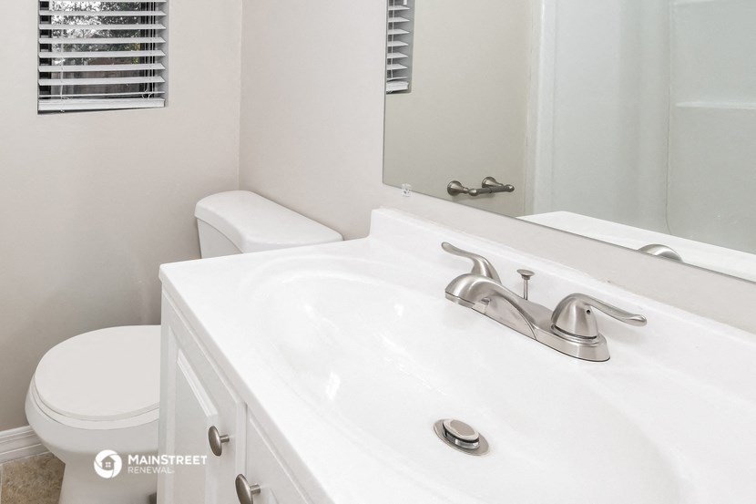 a bathroom with a sink and a toilet and a mirror