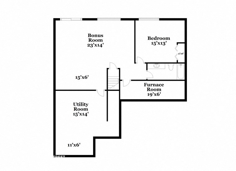 a floor plan of a house with stairs to the bottom of it