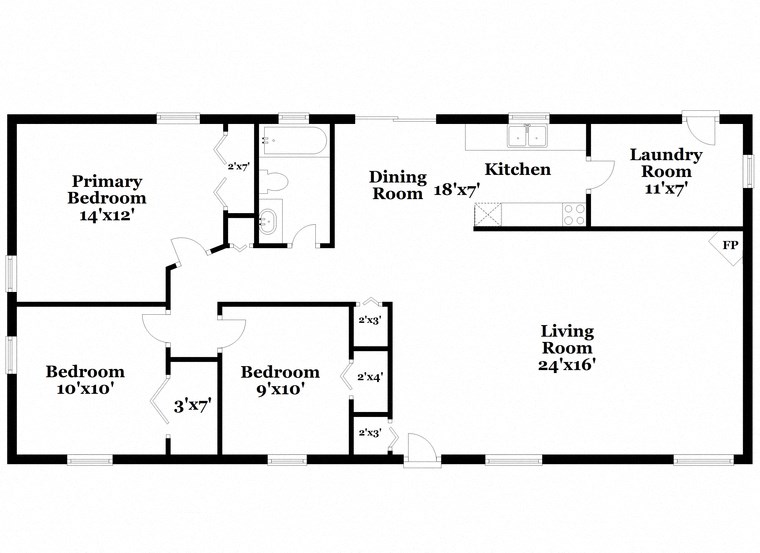 a floor plan of a house with an open floor plan with bedrooms and a kitchen