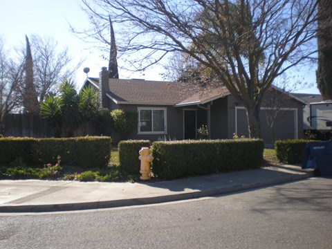 a house with a yellow fire hydrant in front of it