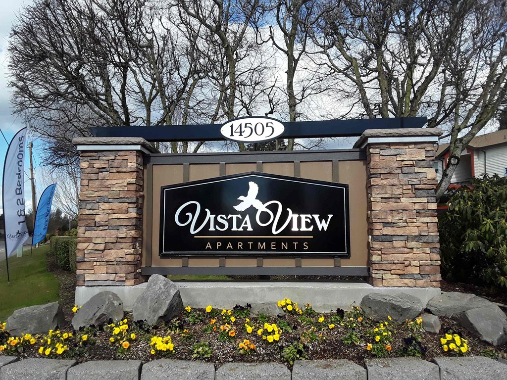 the sign at the view apartments entrance