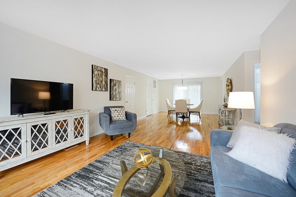 a living room with a couch and a tv