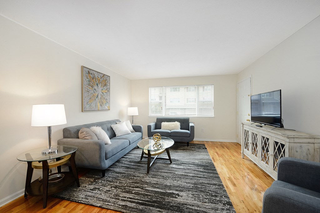 a living room with a couch and a tv