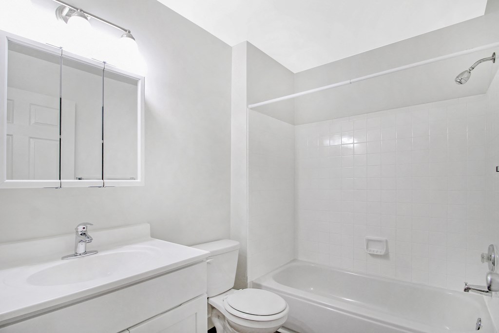 a bathroom with a sink toilet and bath tub
