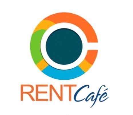 a logo of a coffee cup with the word rent cafe