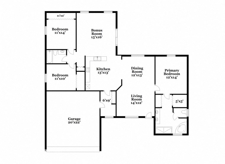 a floor plan of a house with an open floor plan with bedrooms and a kitchen