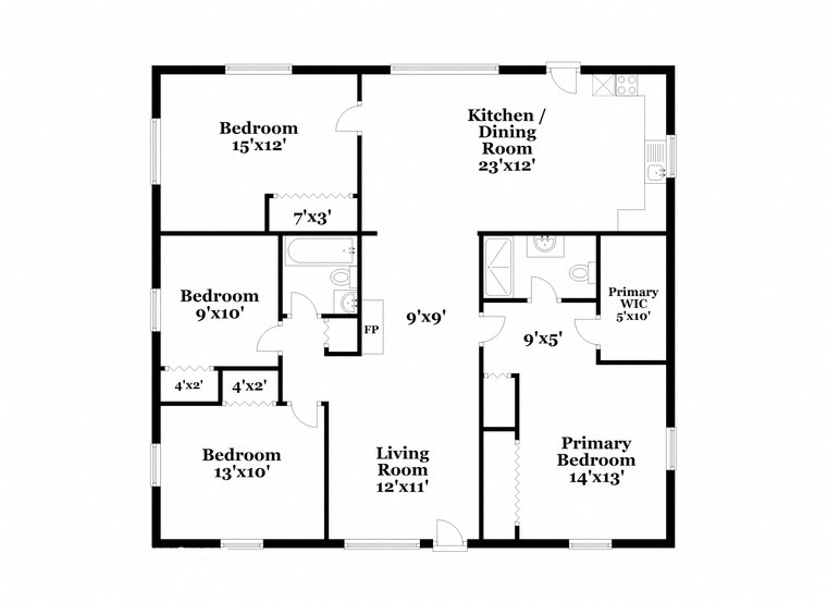 a floor plan of a house with an open floor plan with bedrooms and a bathroom