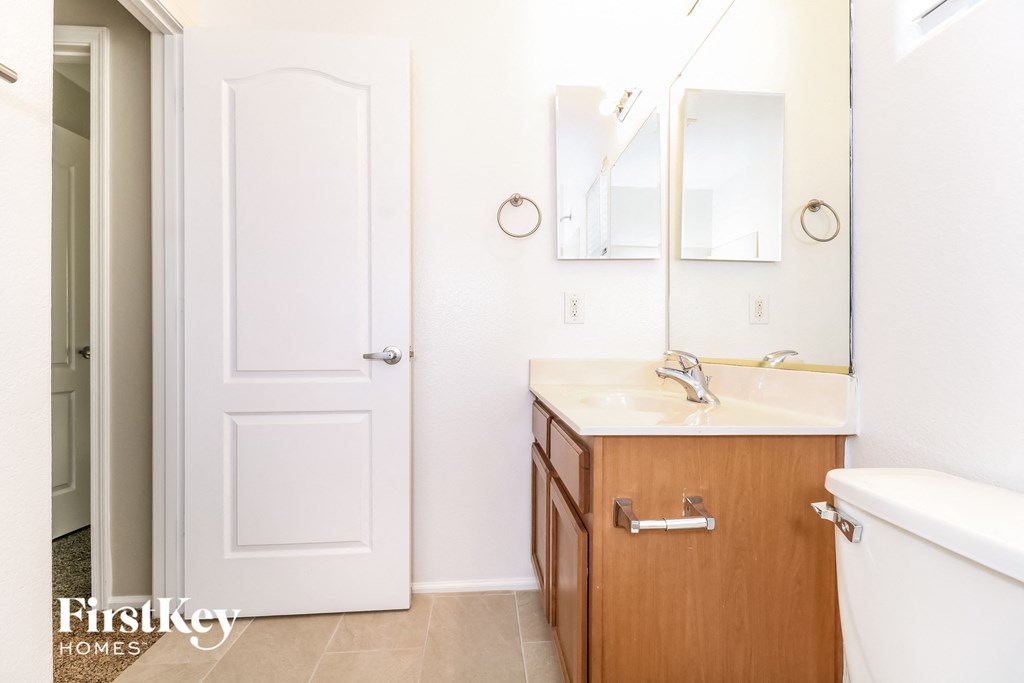 a bathroom with a sink and a mirror and a toilet