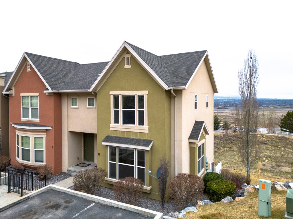 a new home with a mountain view in the background