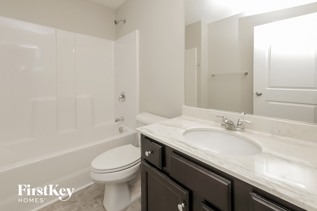 a bathroom with a sink and a toilet and a bath tub