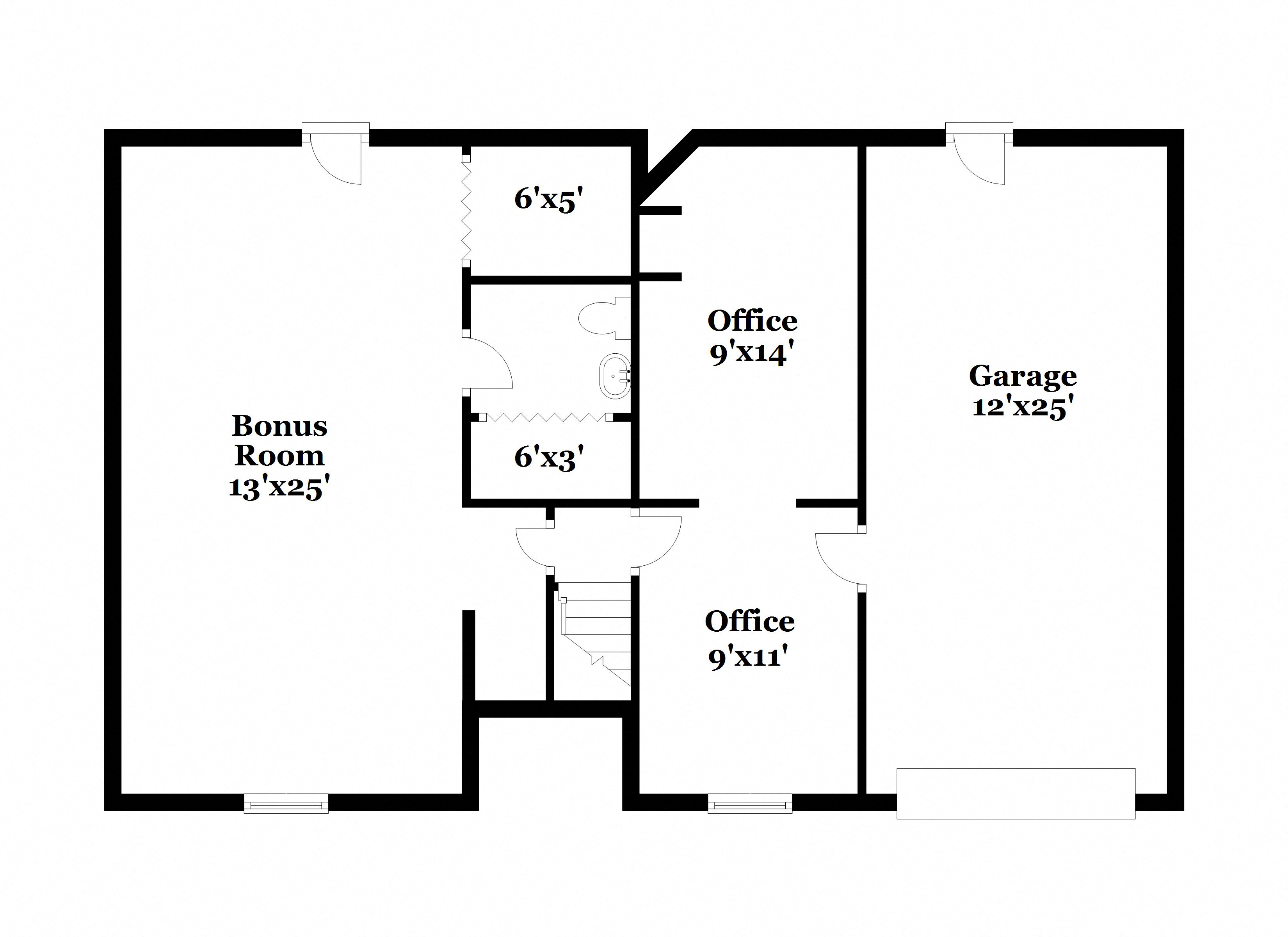 a floor plan of a room with a bedroom and an office