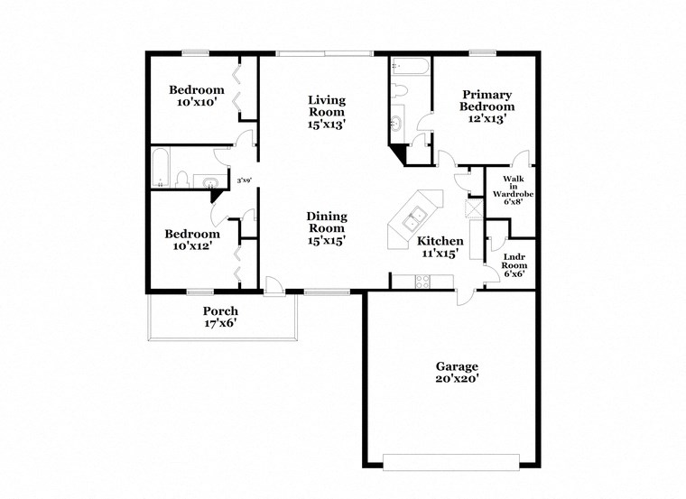 a floor plan of a house with an open concept floor plan with bedrooms and baths