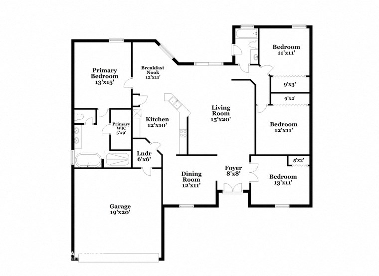 a floor plan of a home with a mix of bedrooms and baths and a staircase